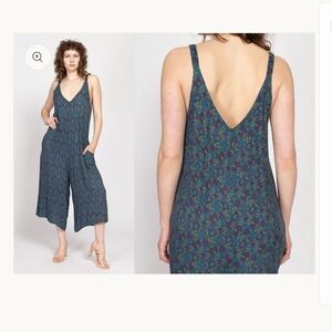 NATURAL LIFE Teal Floral V-Neck Wide-Leg Jumpsuit